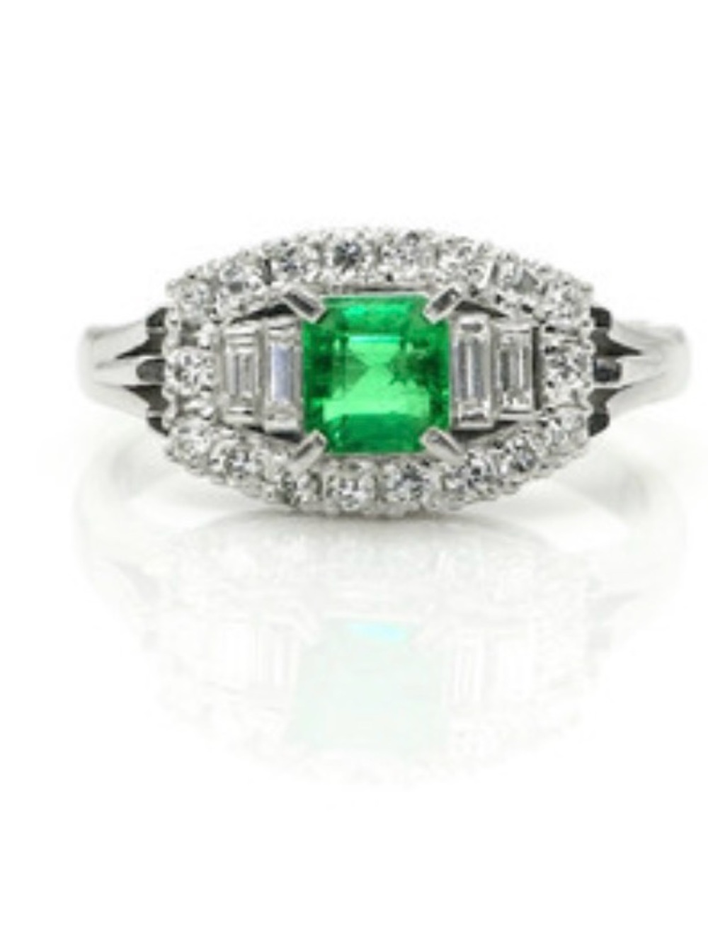 Colombian Emerald Natural Diamond .50 Pave Ring, Platinum 950 green vintage